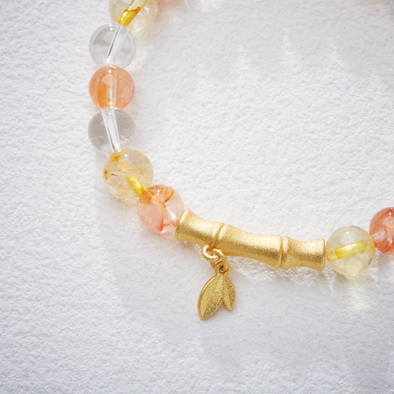 zensoullab Natural 8MM Red Rubber Flower Bracelet for Women, Ascending Bamboo Crystal Bracelet