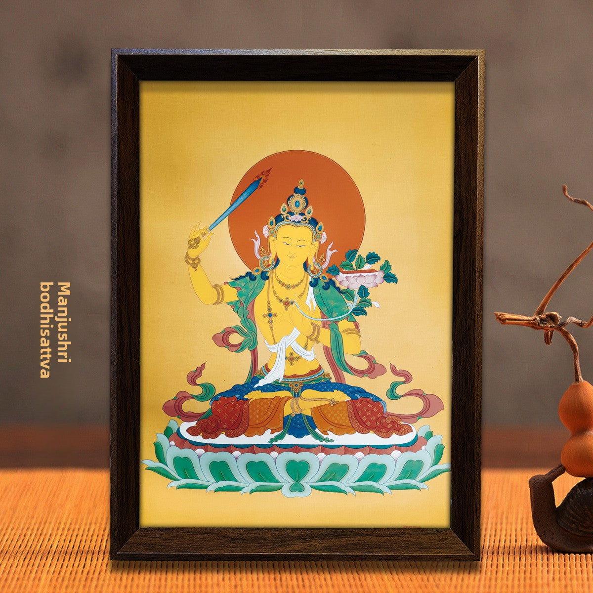 zensoullab Thangka Yellow God of Wealth Mahakala Buddha Statue Hanging Painting Desktop Display Guanyin Bodhisattva Wealth Attraction Entrance Decoration Painting