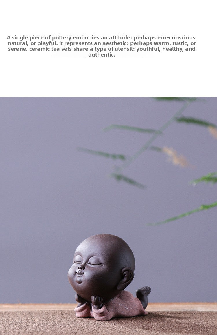 zensoullab Premium Yixing Zisha Cute Little Monk Tea Pet Tea Play Tea Tray Accessories Ceramic Little Sha Mi Bonsai Zen Ornament