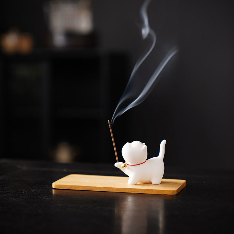 zensoullab Cute Forbidden City Kitten Ceramic Incense Holder Aromatherapy Burner Ornament Soft Healing Tea Table Tea Pet Indoor Incense Burner