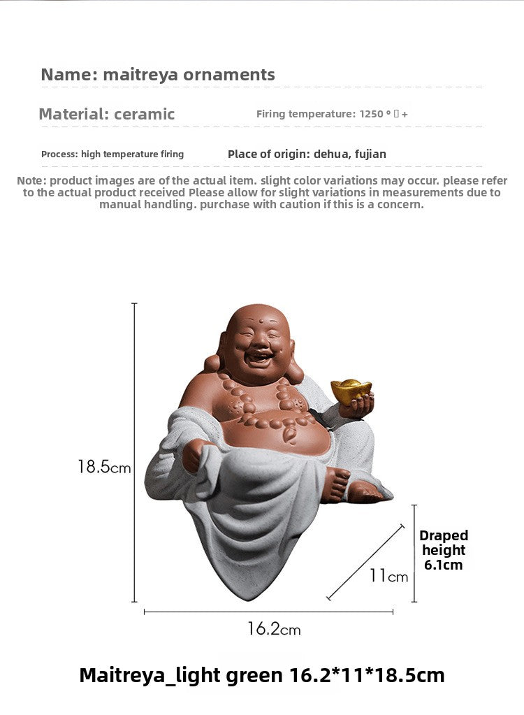 zensoullab Zen Wealth-Attracting Ceramic Maitreya Buddha Figurine Laughing Buddha New Chinese Style Living Room Entrance Hall Curio Shelf Office Tea Room Decoration