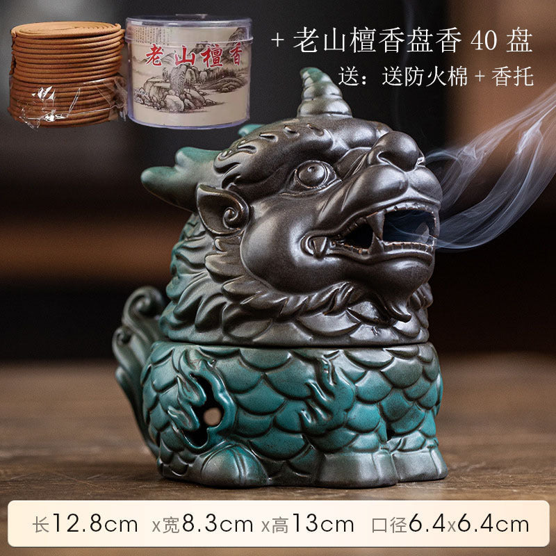 zensoullab Kirin Incense Burner Wealth-Attracting Divine Beast Agarwood Sandalwood Tea Table Home Indoor Incense Ceremony New Chinese Zen Ceramic Ornament
