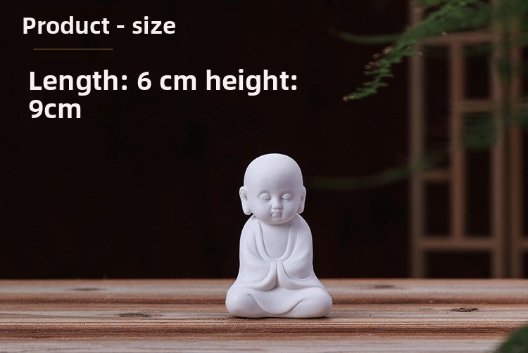 zensoullab Zen Ceramic Little Monk New Chinese Style Home Decor White Porcelain Figure Little Novice Living Room Study TV Cabinet Ornament