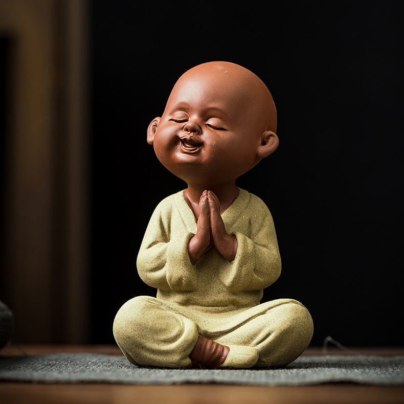 zensoullab Purple Clay Little Monk Cute Character Tea Pet Ornament Kung Fu Tea Set Tea Ceremony Ceramic Little Sha Ni Home Decor Ornament