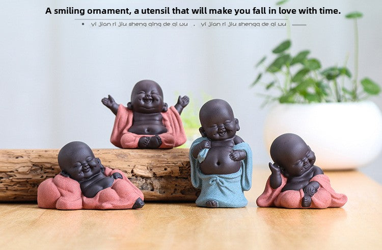 zensoullab Creative Chinese Style Welcoming Pine Root Carving Living Room Club TV Cabinet Zen Little Monk Ornament Maitreya Buddha Home Decor