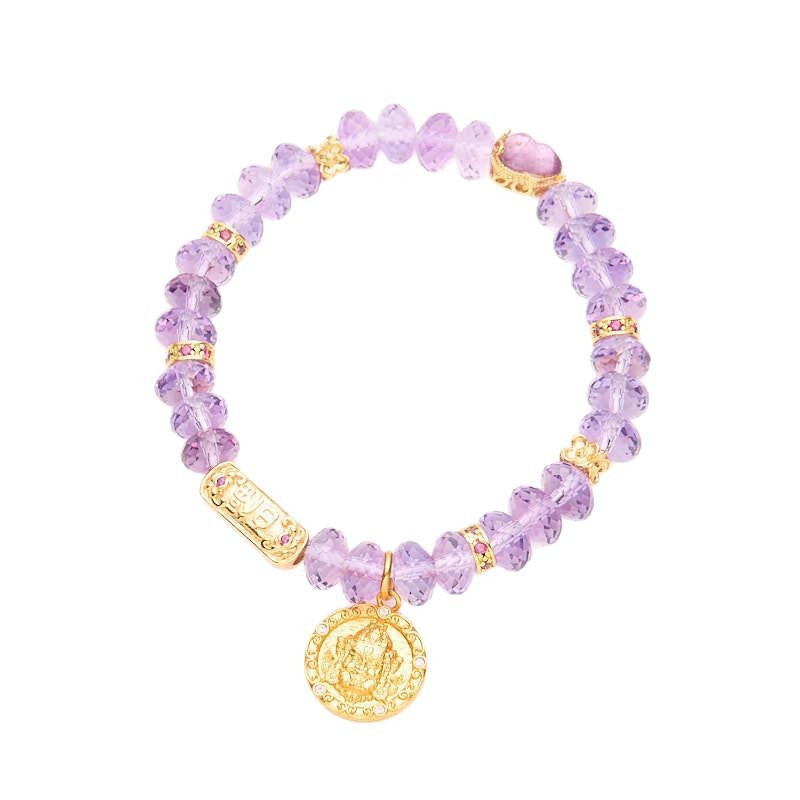 zensoullab Nine Purple Fire Cut Amethyst Bracelet for Women, Straight Cut High-end Crystal Jewelry Bracelet