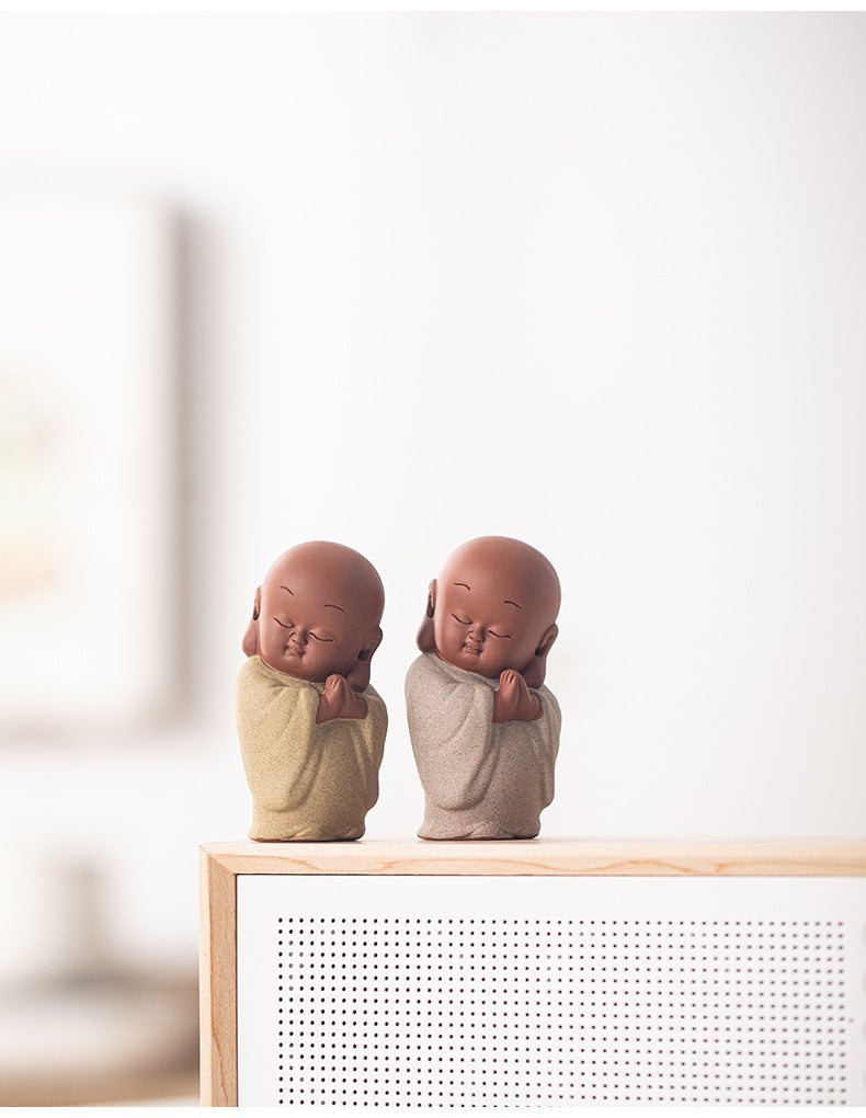 zensoullab New Chinese Style Ceramic Zen Little Monk Premium Desktop Ornament Creative Home Fish Tank Landscaping Tea Pet Decoration