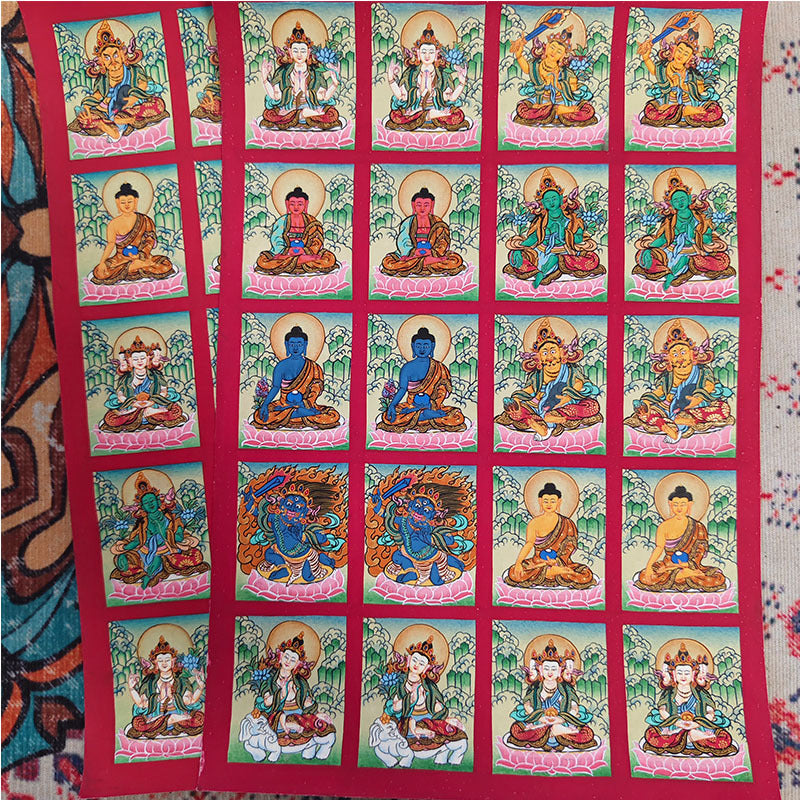 zensoullab Nepal Hand-painted Zodiac Birth Buddha Thangka Manjushri Yellow God of Wealth Green Tara Portable Gau Box Small Thangka Pendant