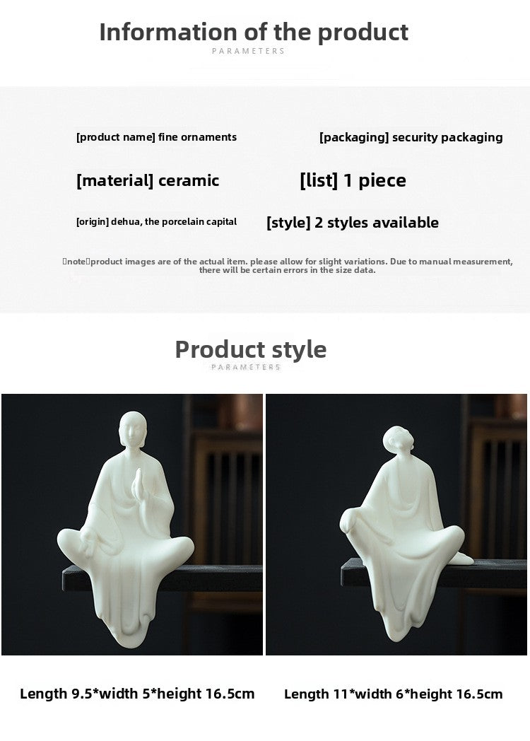 zensoullab Zen White Porcelain Little Monk Home Living Room Entrance New Chinese Style Decoration Ceramic Little Monk Desktop Figurine