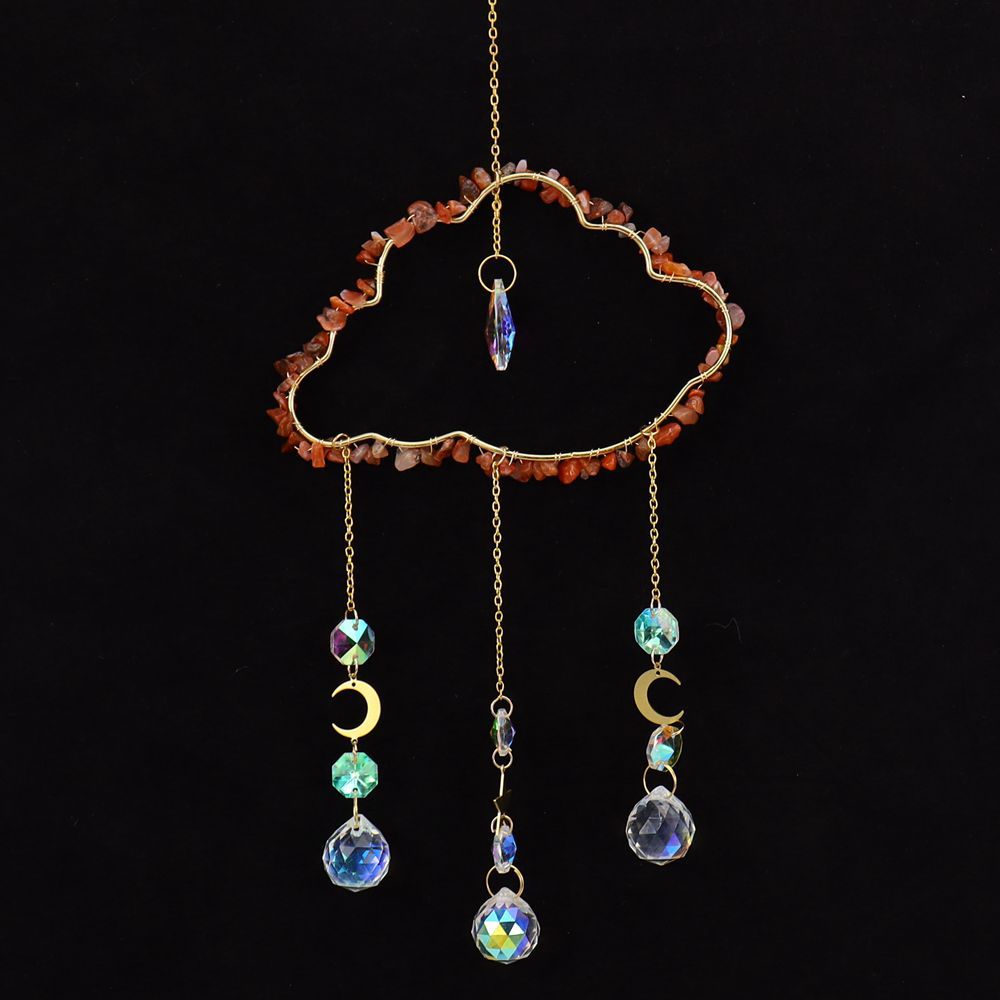 zensoullab Handmade Wire Wrapped Natural Crystal Crushed Stone Cloud Sun Catcher Hanging Ornament Wind Chime Decoration Pendant
