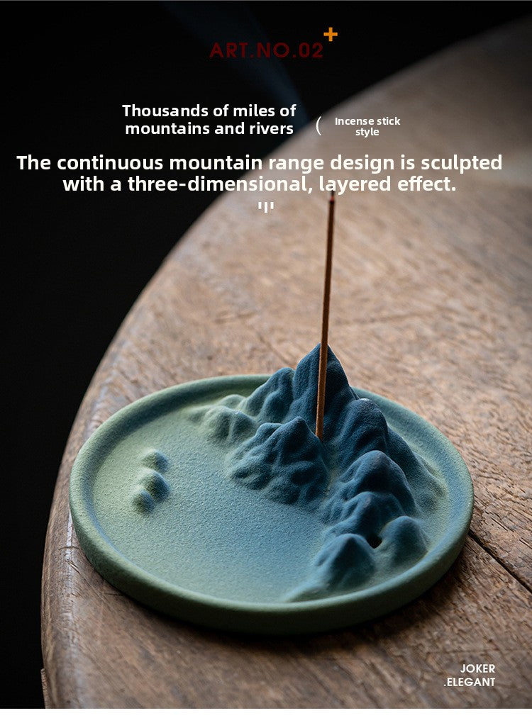 Zensoullab Thousand-Li Landscape Ceramic Wire Incense Holder Backflow Incense Burner Home Indoor Incense Burner Zen Study Tea Table Incense Holder Ornaments