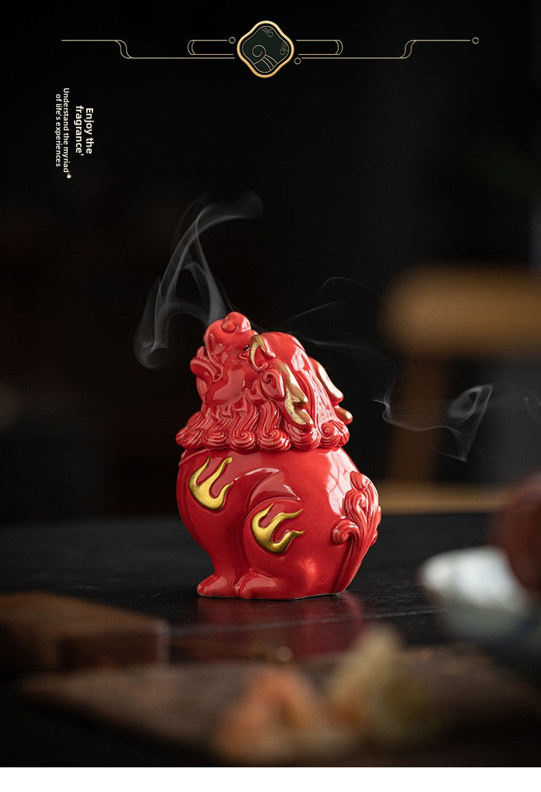 Zensoullab Creative Ceramic KIRIN Incense Coil Burner Home Indoor Auspicious Beast Incense Burner Sandalwood Agarwood Point Incense Box Desktop Incense Ceremony Decoration