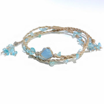 zensoullab Deep Sea Breath Handmade Woven Bracelet Blue Fluorite Synthetic Crystal Double Layer Forest Style Bracelet