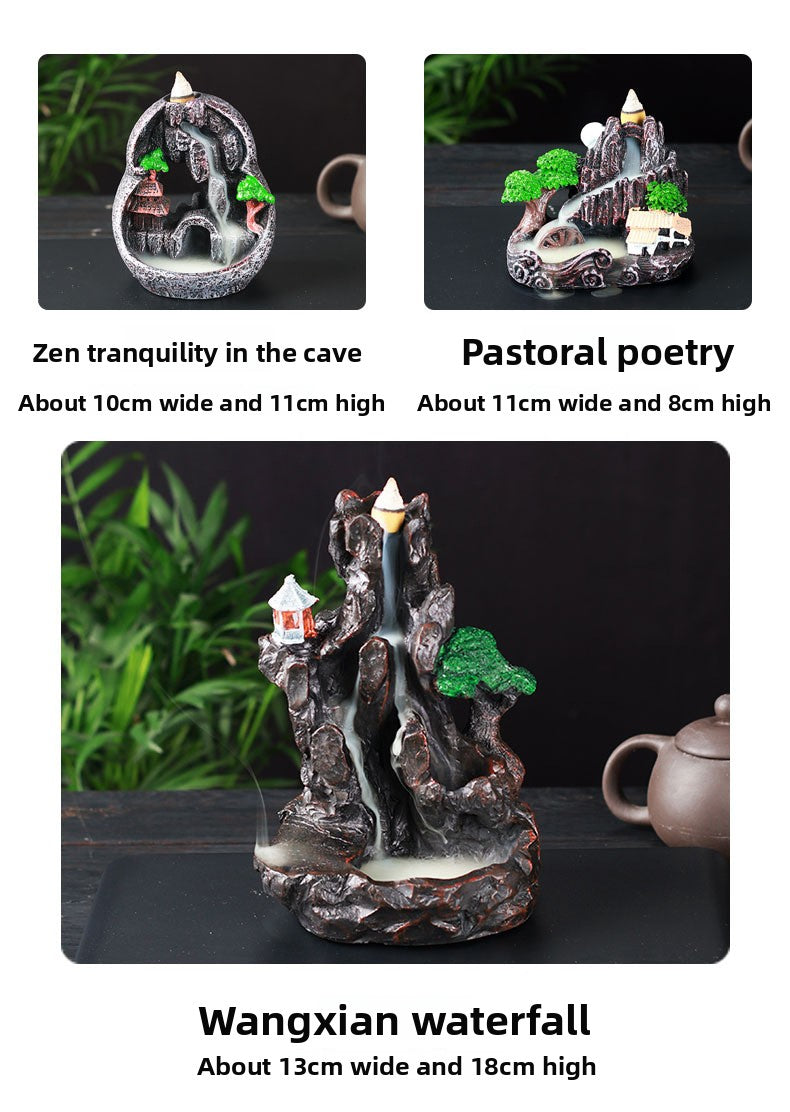 zensoullab Resin Backflow Incense Burner Zen Rockery Home Indoor Living Room Incense Burner Backflow Incense Landscape Decoration Ornament
