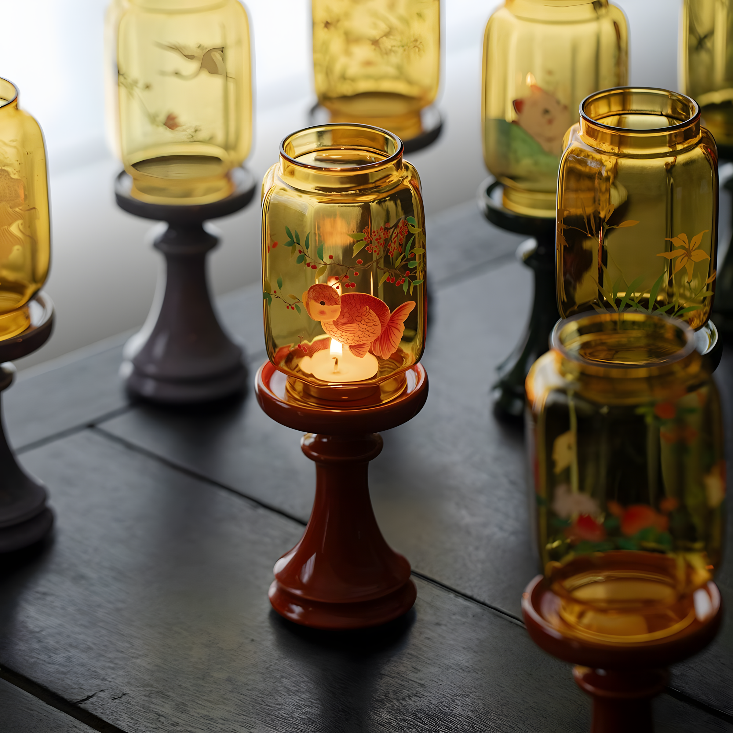 Zensoullab Blessed Light of Serenity · Cherry Goldfish Chinoiserie Candle Holder | Meditation Glass Lamp