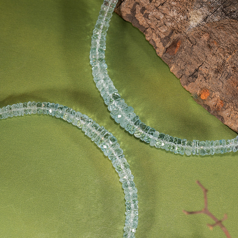 Zensoullab Natural Aquamarine Beaded Necklace Female S925 Sterling Silver Colored Gems Jewelry Haixi Cutting Gradient Size