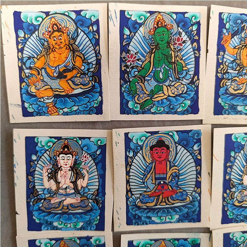 zensoullab Nepal Hand-painted Zodiac Buddha Guardian Small Thangka Portable Blue Thangka God of Wealth Green Tara Portable Necklace Pendant