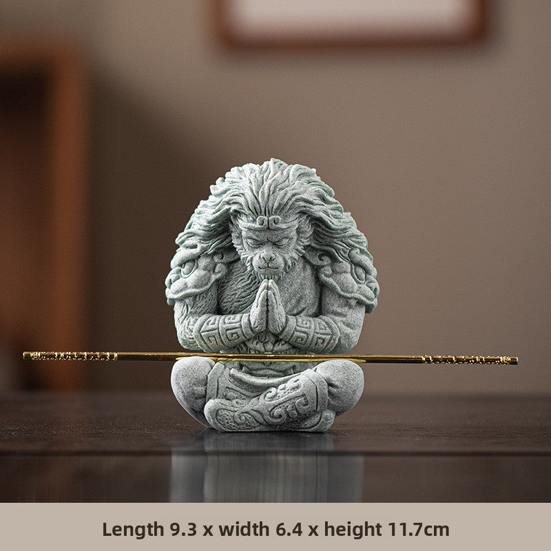 zensoullab Zen Style Chinese Qingsha Cultural Creative Great Sage Wukong Desktop Ornament Creative Home Living Room Fish Tank Landscaping Decoration Display