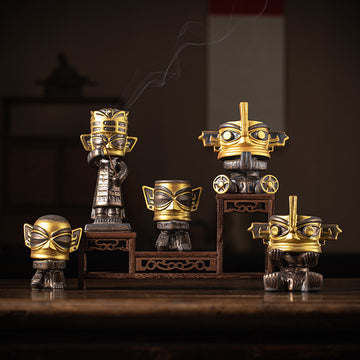 zensoullab National Trend Cultural Creative Ceramic Sanxingdui Zongmu Standing Figure Gold-Faced Ornament Home Living Room Tea Room Desktop Decoration