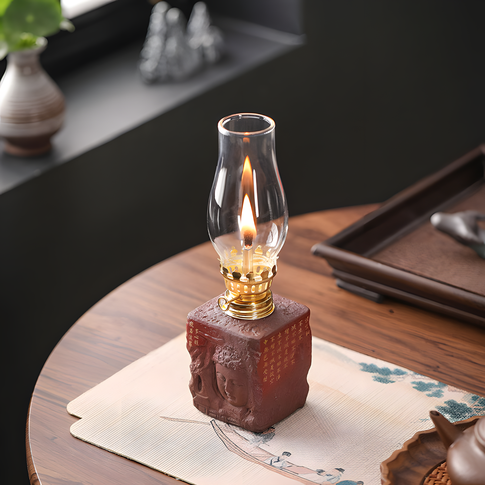 zensoullab Serenity Meadow Oriental Candle Holder (3 Colors)｜Handcrafted Glass & Ceramic Lamp for Meditation