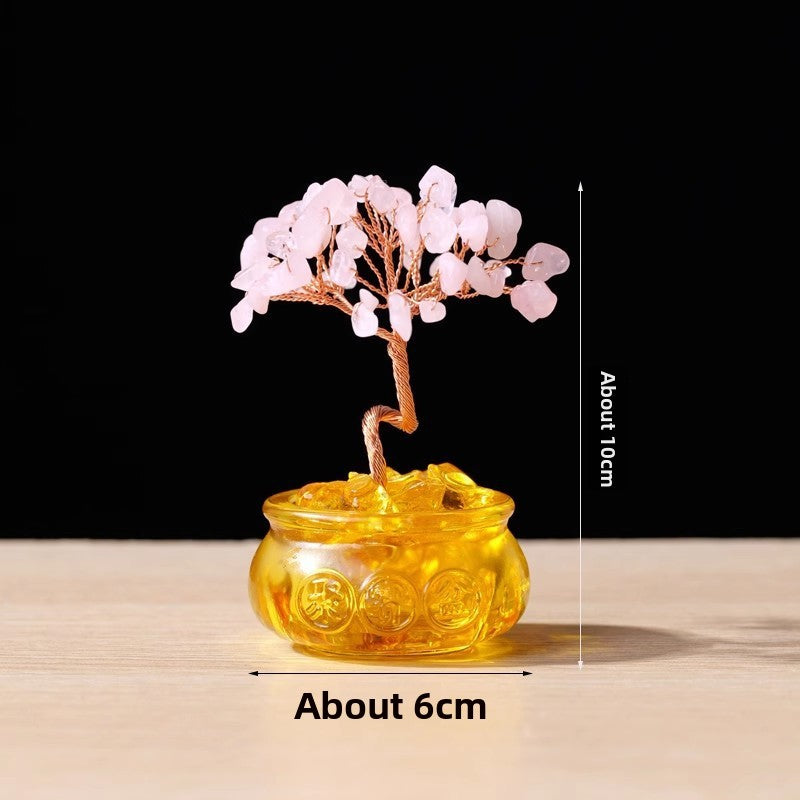 zensoullab Natural Yellow Crystal Money Tree Ornament Amethyst Wealth-Attracting Treasure Bowl Office Desk Decoration