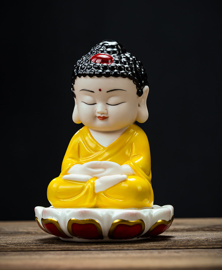 zensoullab Ceramic Small Ornaments Sitting Lotus Western Three Saints Statue Amitabha Buddha Guanyin Mahasthamaprapta Bodhisattva Buddha Statue Living Room Home Use