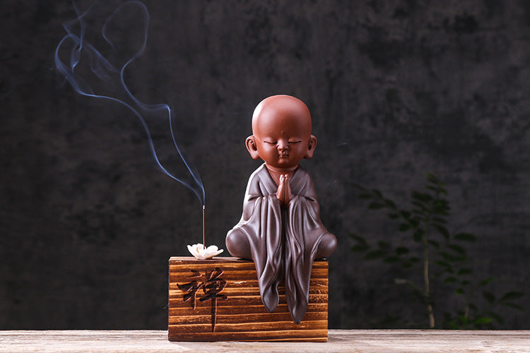 zensoullab Premium Ceramic Gift Monk Tea Pet Zen Purple Clay Little Monk Chinese Tea Ceremony Living Room TV Cabinet Entrance Decoration Ornament