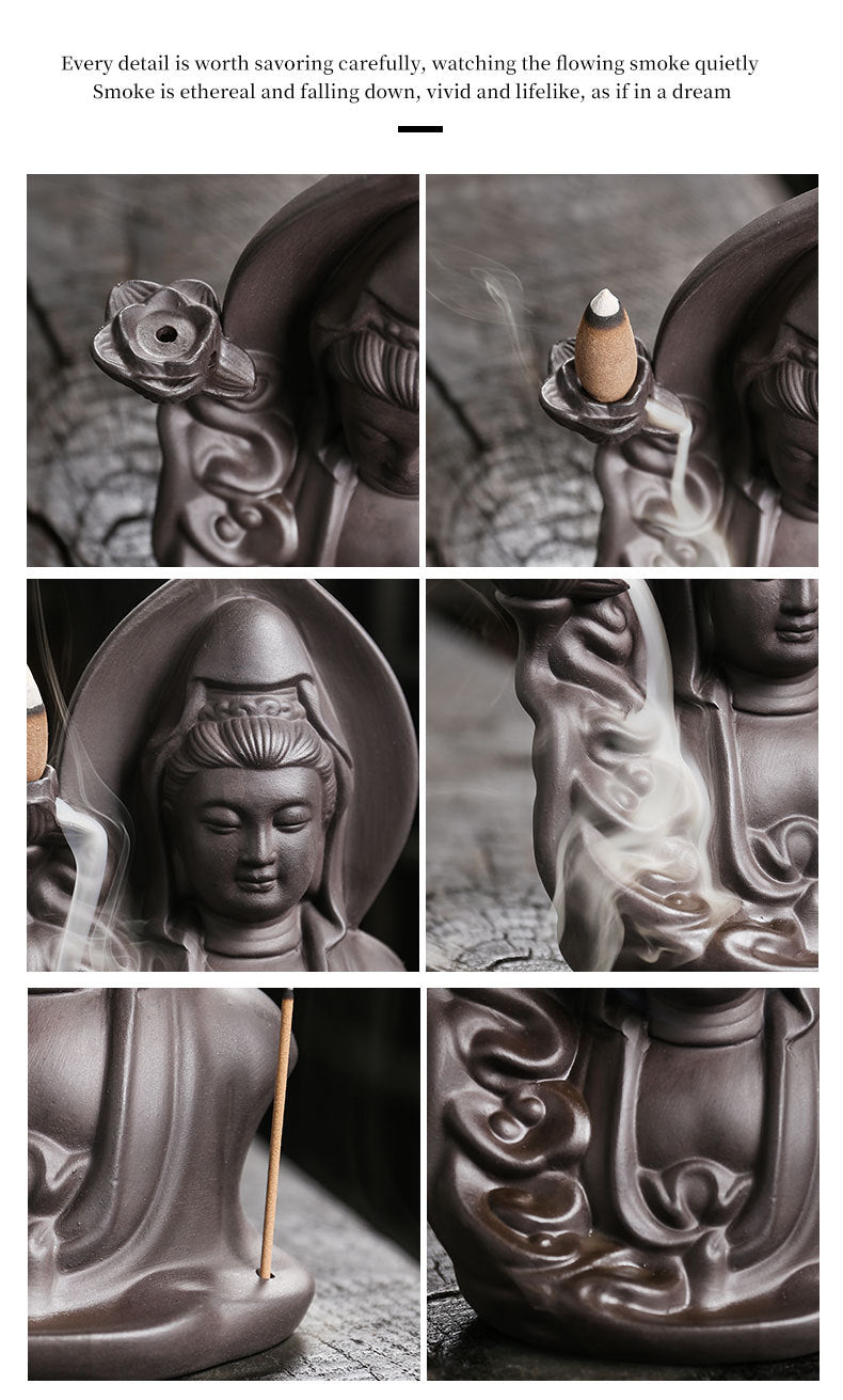 Purple Clay Backflow Incense Burner Creative Guanyin Sandalwood Agarwood Backflow Incense Burner Home Craft Ornament