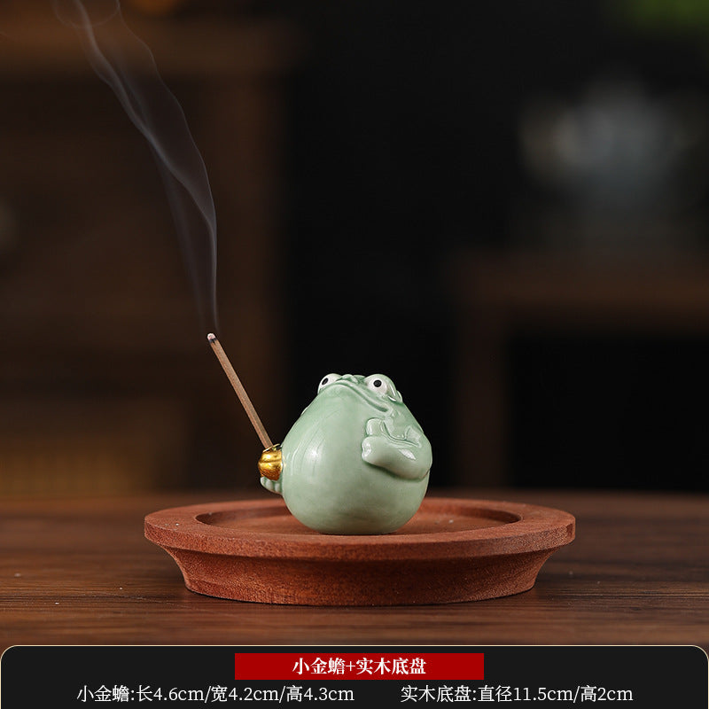 zensoullab Creative Lucky Golden Toad Incense Burner Cute Incense Holder Personalized Home Indoor Tea Room Standing Incense Stick Aromatherapy Burner Ornament