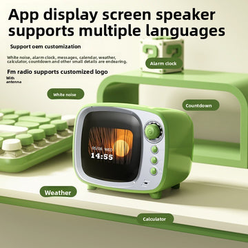 zensoullabAi Smart APP Screen Bluetooth Speaker Creative Retro TV Style Small Speaker Subwoofer Alarm Clock White Noise