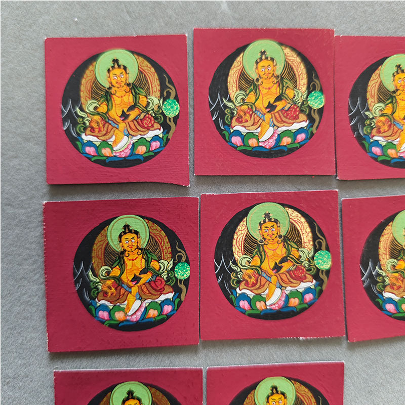 zensoullab Yellow God of Wealth Hand-painted Small Thangka Nepal Pure Hand-painted Square Round Tibetan Thangka Zodiac Guardian Pendant