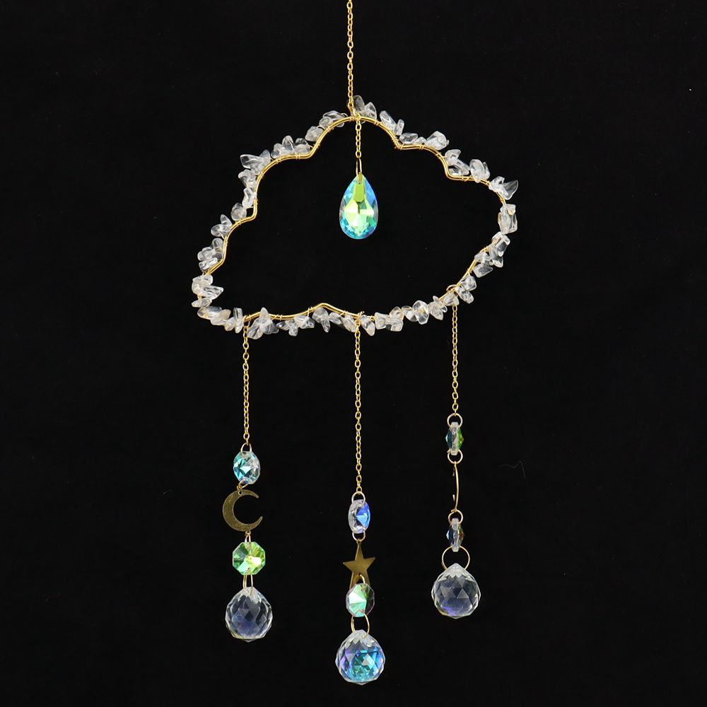 zensoullab Handmade Wire Wrapped Natural Crystal Crushed Stone Cloud Sun Catcher Hanging Ornament Wind Chime Decoration Pendant