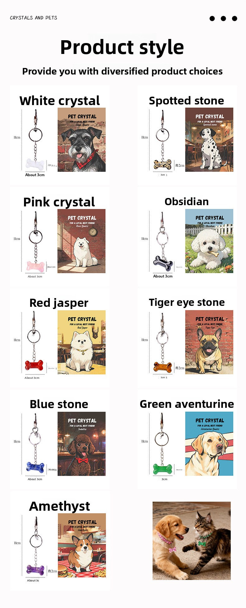 zensoullab Natural Crystal Bone Pet Dog Cat Pendant Purple Pink White Crystal Keychain Bag Charm Golden Retriever Pug