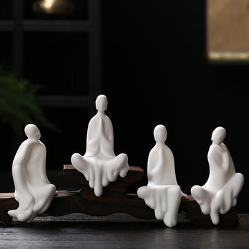 zensoullab Zen White Porcelain Formless Buddha Root Carving Accessories Ceramic Little Monk Chinese Style Living Room Entrance Hall Curio Rack Minimalist Small Ornaments