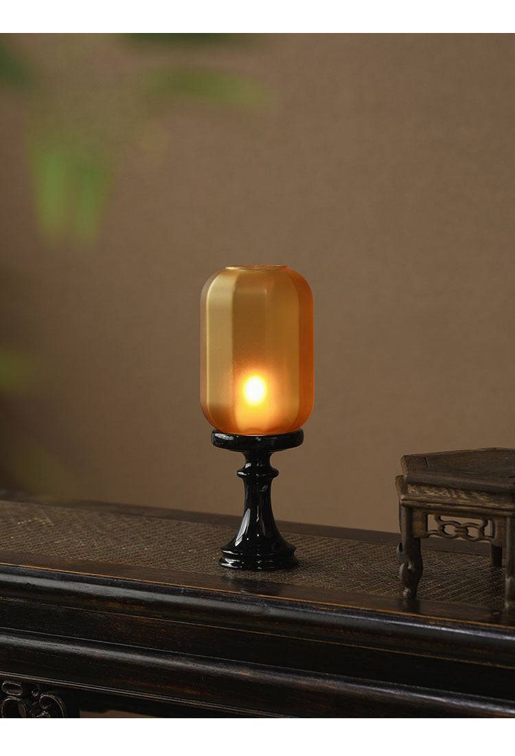 Zensoullab Antique Style Domestic Aromatherapy Candle Candlestick Chinese Zen Antique Lampshade Ceramic Decoration Tea Room Ambience Light