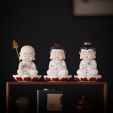 zensoullab Zen Style Chinese Ceramic Three Saints Buddha Guanyin Ksitigarbha Desktop Small Ornaments Creative Home Living Room Household Decorations