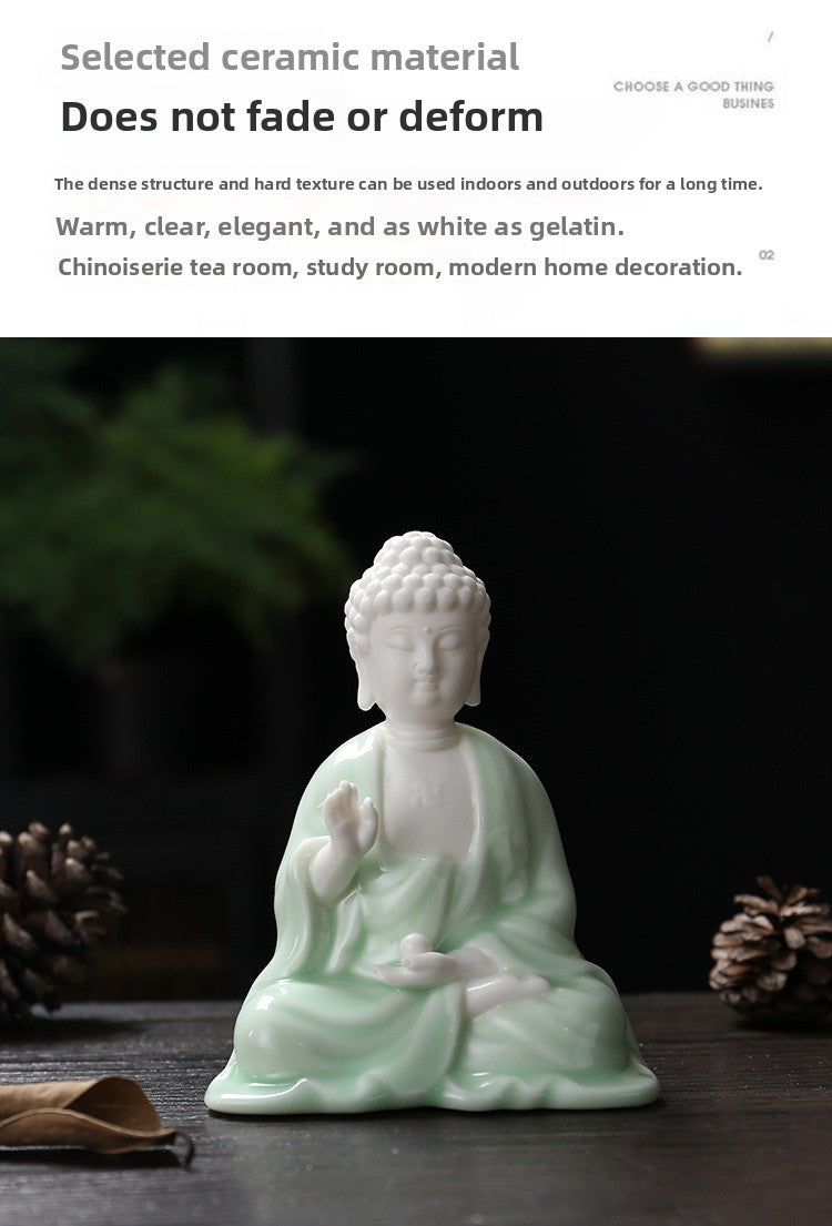 zensoullab Premium White Porcelain Handmade Buddha Statue Tathagata Buddha Ornament Ceramic Guanyin Bodhisattva Living Room Buddha Hall Car Mount Decoration