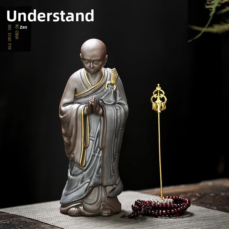 zensoullab Zen Style Premium Purple Clay Little Monk Creative Handmade Ceramic Little Sha Mi Figure Chinese Style Living Room Entrance Decoration Ornament