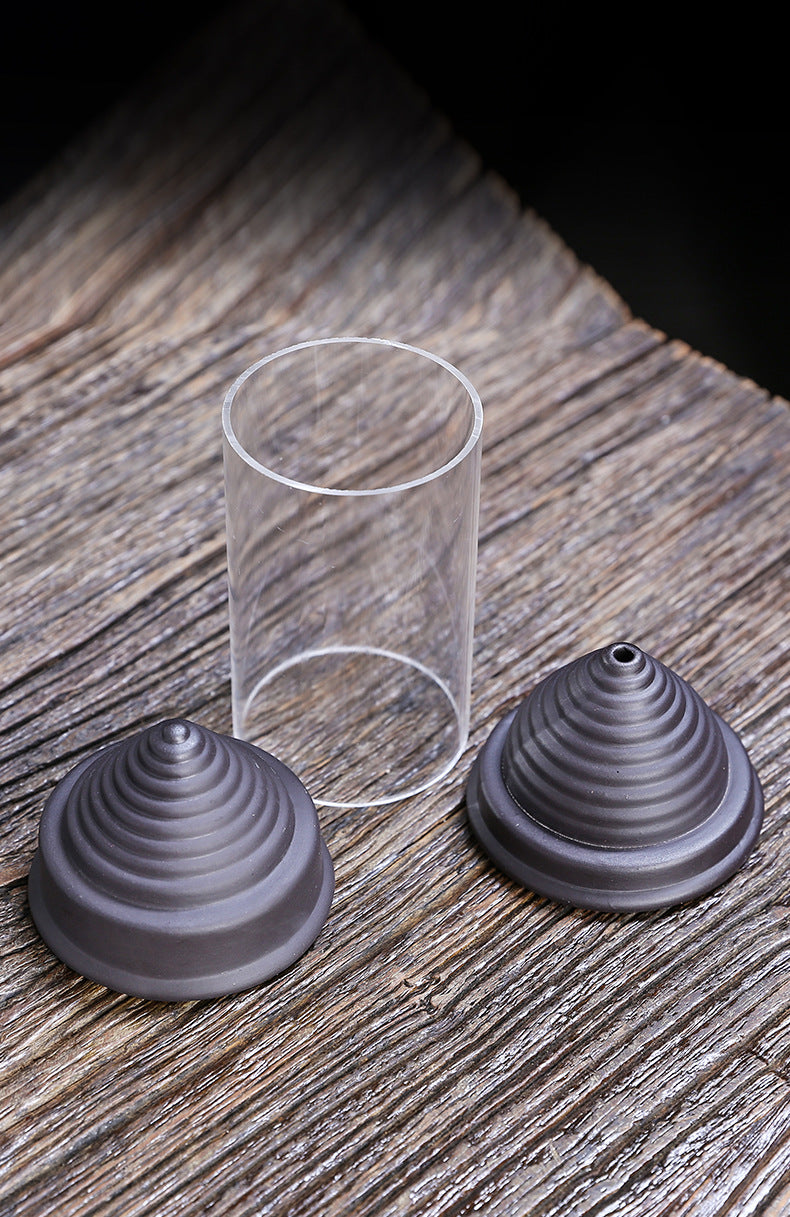 zensoullab Purple Clay Backflow Incense Burner Ornament Creative Small Windproof Cover Small Hourglass Waterfall Backflow Incense Burner Craft