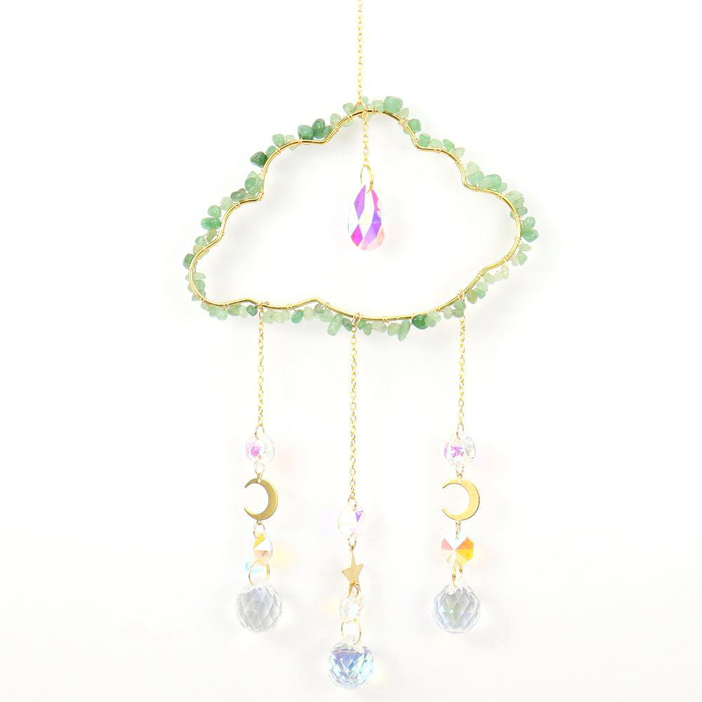 zensoullab Handmade Wire Wrapped Natural Crystal Crushed Stone Cloud Sun Catcher Hanging Ornament Wind Chime Decoration Pendant