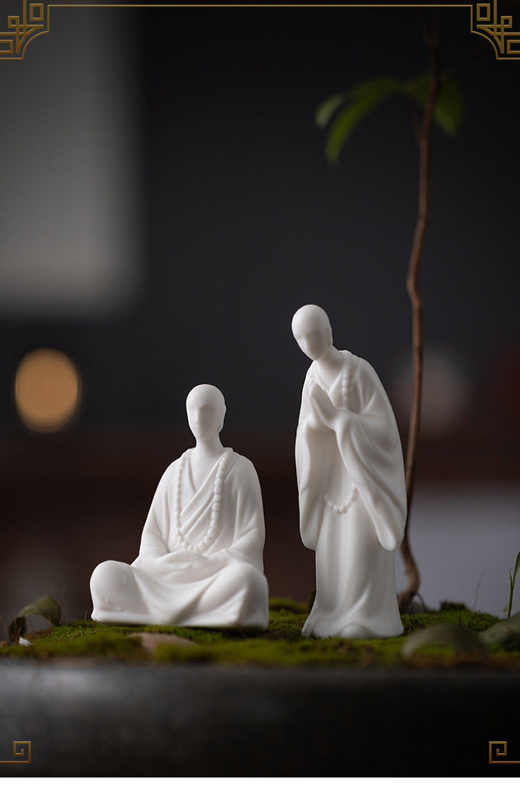 zensoullab Chinese Style Little Monk Home Decor Ceramic Zen Unphase Buddha Tea Ceremony Fish Tank Landscaping Micro Landscape Bonsai Decoration