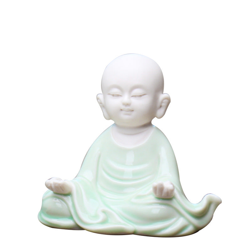 zensoullab Creative Boutique Ceramic Zen Character Little Monk Tea Pet Tea Tray Accessories Celadon Little Novice Home Decor Ornament