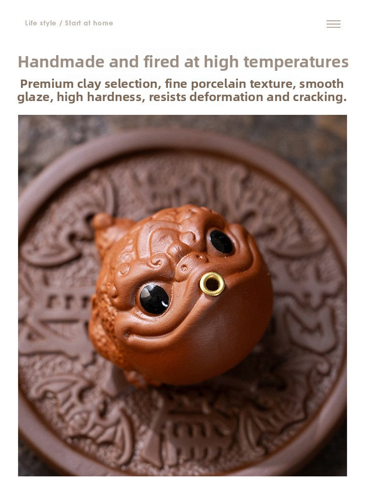 zensoullab Creative Ceramic Cute Fortune Golden Toad Purple Clay Tea Pet Ornament Aromatherapy Burner Home Indoor Incense Holder Incense Stand Incense Ceremony