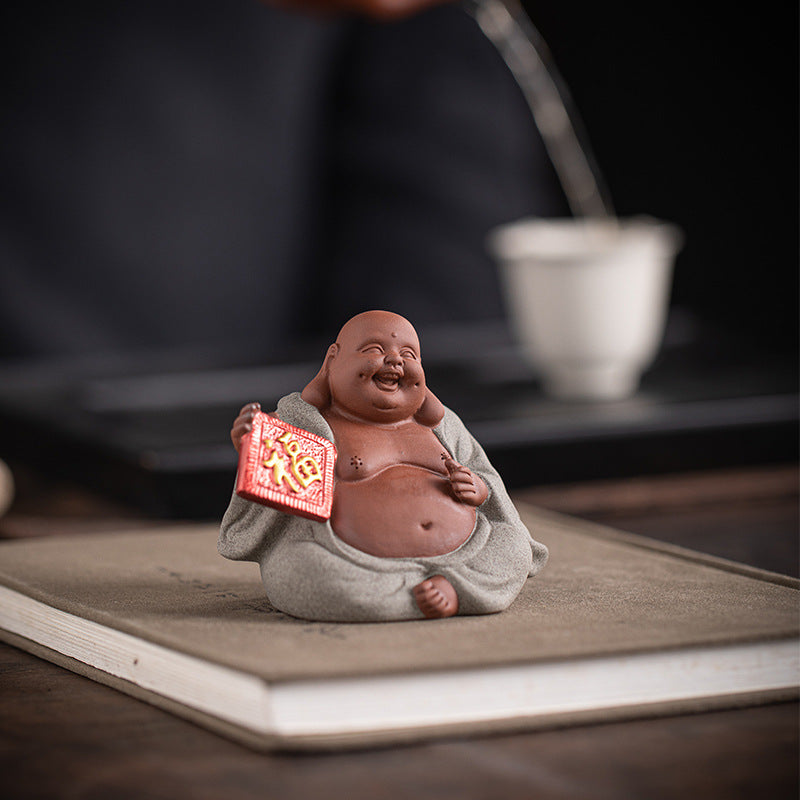 zensoullab Zen Style Chinese Five Blessings Maitreya Fortune Prosperity Longevity Happiness Wealth Smiling Buddha Desktop Small Ornament Creative Home Tea Room Tea Pet