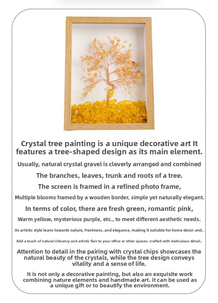 zensoullab Natural Crystal Money Tree Photo Frame Yellow Crystal Amethyst Crystal Stone Photo Frame Housewarming Gift Desktop Wealth-Attracting Ornament