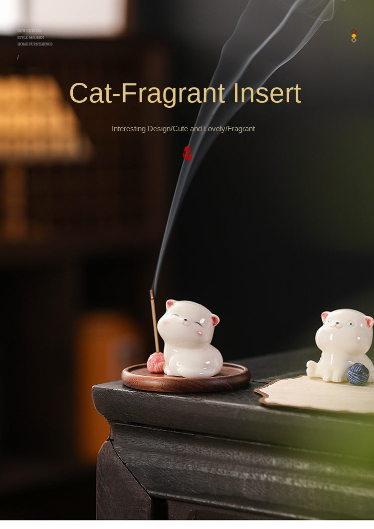Zensoullab Creative Ceramic Kitty Incense Holder Decoration Mini Cute Small Animal Home Indoor Sandalwood Deep Incense Burner Incense Burner