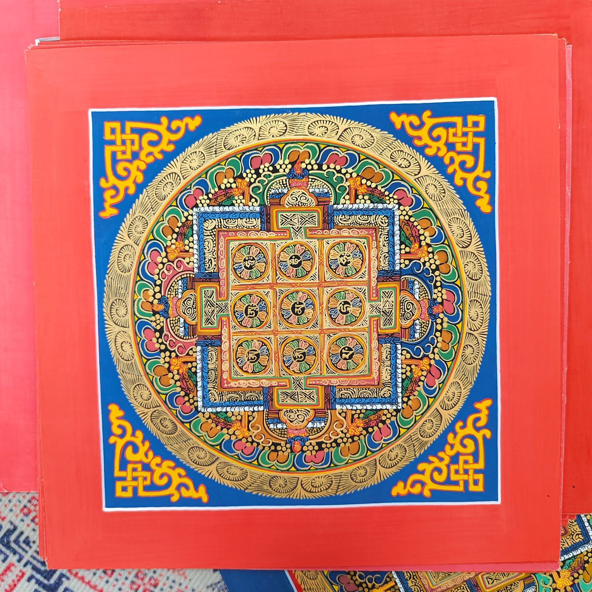 zensoullab Nepal Hand-painted Mandala Thangka Tibetan Six-Word Mantra Entrance Thangka Mandala Hanging Painting Decorative Painting Heart Wall Painting