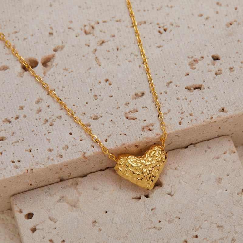 zensoullab S925 Sterling Silver Natural Garnet Gemstone Heart Necklace for Women, Niche Design, Simple and Unique Collarbone Chain Set