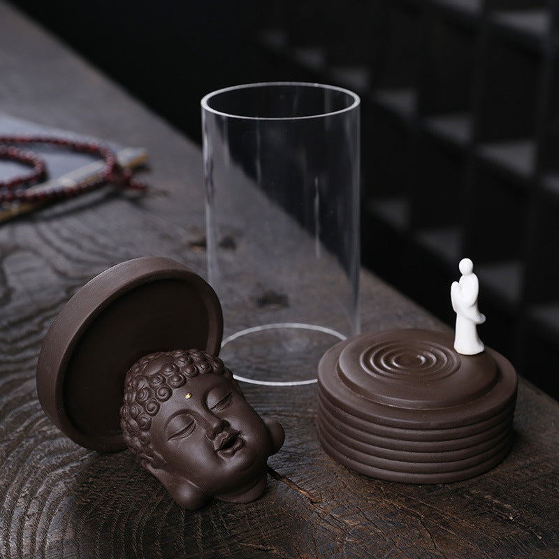zensoullab Rulai Zen Windproof Cover Backflow Incense Burner Creative Purple Clay Yearly Abundance Backflow Burner Home Decor