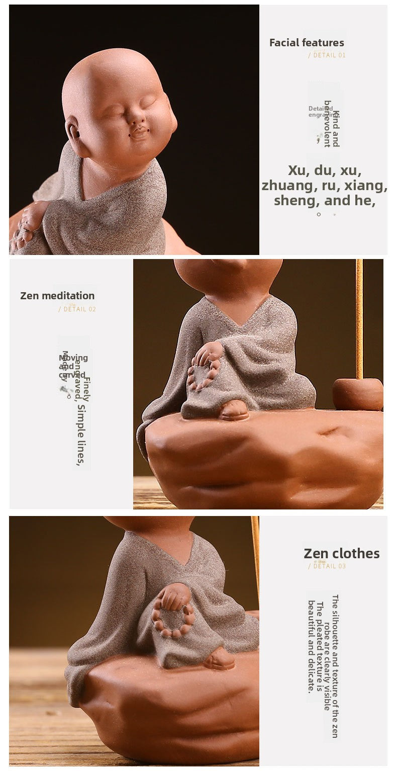 zensoullab Zen Purple Clay Little Monk Incense Holder Ornament for Car, Home, Indoor Living Room, Tea Tabletop, Incense Ceremony, Incense Seat, Incense Burner